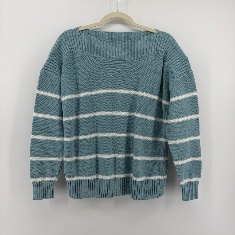 Time and Tru Women's Striped Boat Neck Sweater XL Blue White Pullover Knit